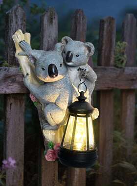 跨境花园壁挂考拉创意树脂太阳能户外灯庭院别墅阳台动物雕塑壁灯