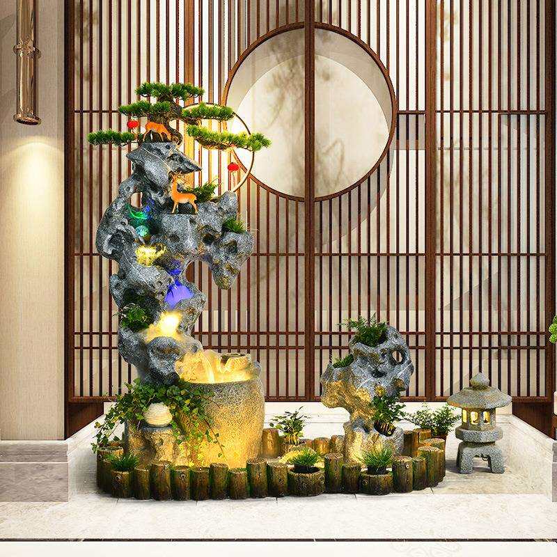 中式循环流水摆件楼梯下造景阳台角落假山喷泉落地招财庭院景观