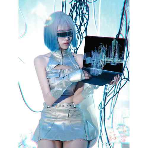 正品出kpp女团银色未ai来科技感服装性感打o歌服酒吧gogo夜场演服