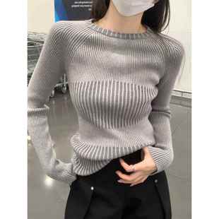 罗纹针织圆领毛衣女2026春季新款修身显瘦色打底衫上衣春秋0105w