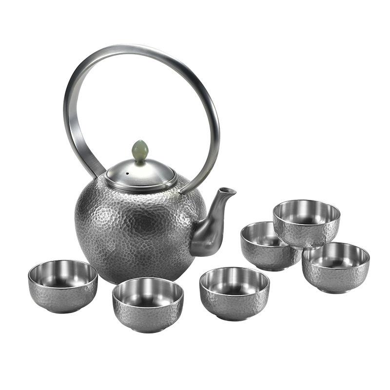 荣盛达锡却月茶具套装家用纯手工锤纹纯锡茶具