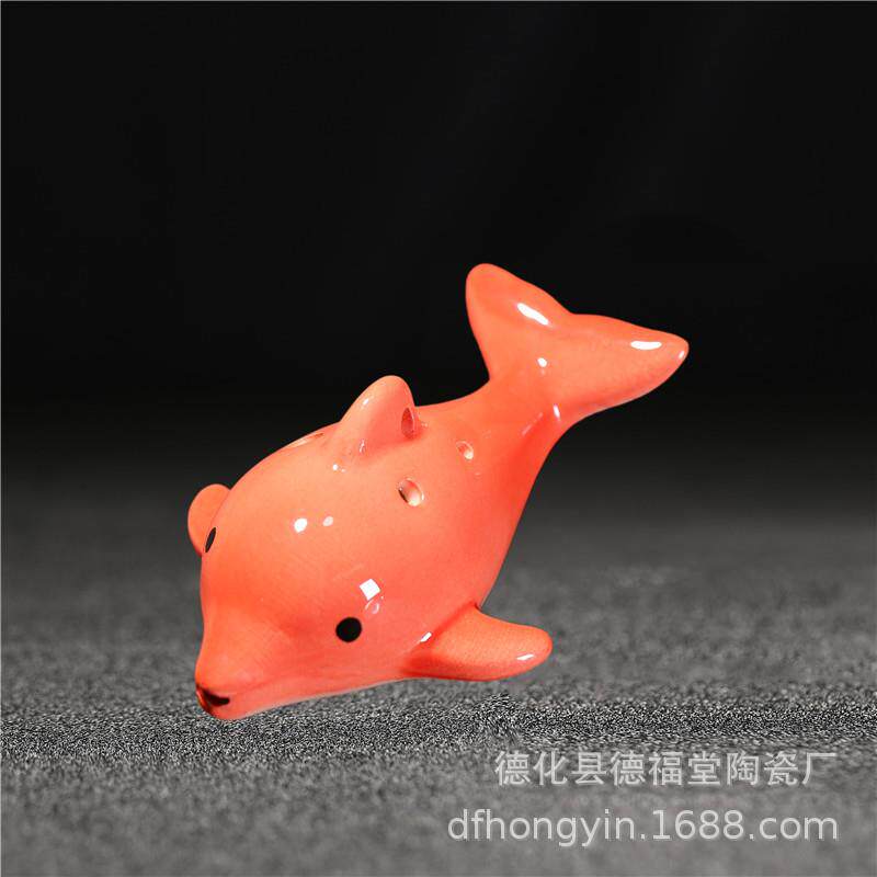 弘音陶笛6孔大鱼海豚动物六孔中音C调红色厂家直销中音陶笛