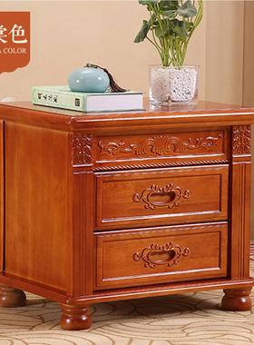 实木床头柜 角中仿古卧木室雕花柜白色橡床边式柜储CTG003物柜 厂