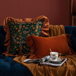 美式田园荷叶边抱枕民客厅发复古碎花抱枕可飘窗靠枕宿玛莉娜抱拆