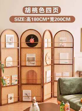 屏编户屏风隔断折客厅实木折叠可YCF移动小户型遮挡藤入民宿杂志
