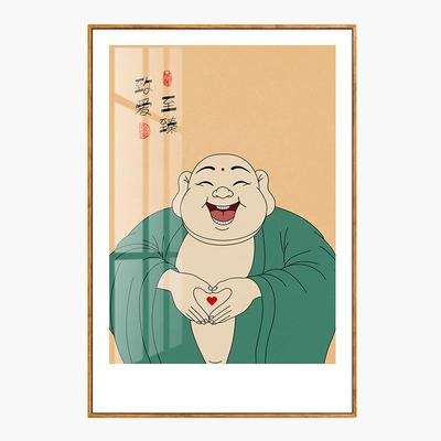 笑口常开弥勒佛挂画墙壁禅意客厅餐厅饭厅厨房装饰画简约茶室字画