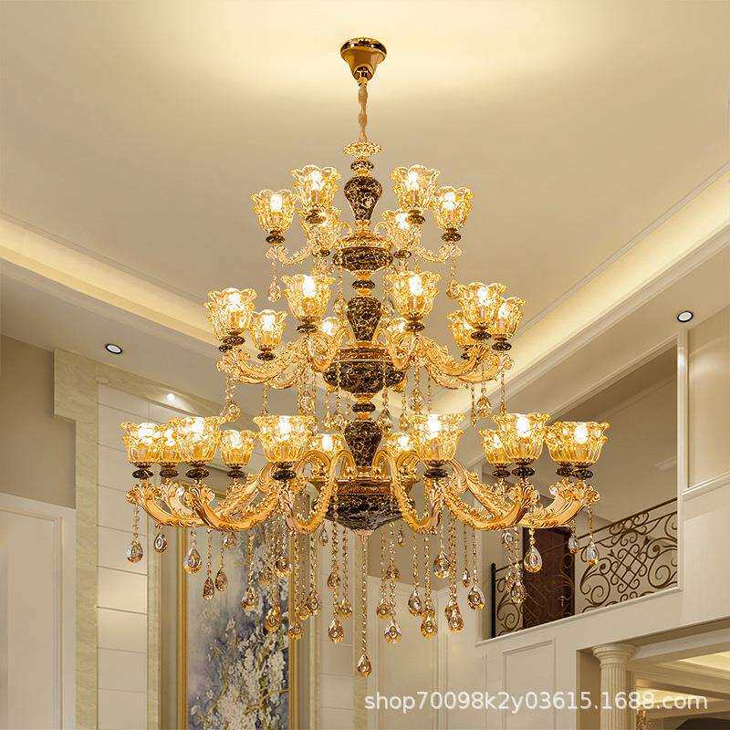 复式楼别墅客厅大吊灯奢华大气复古欧式楼中楼酒店大堂楼梯长吊灯