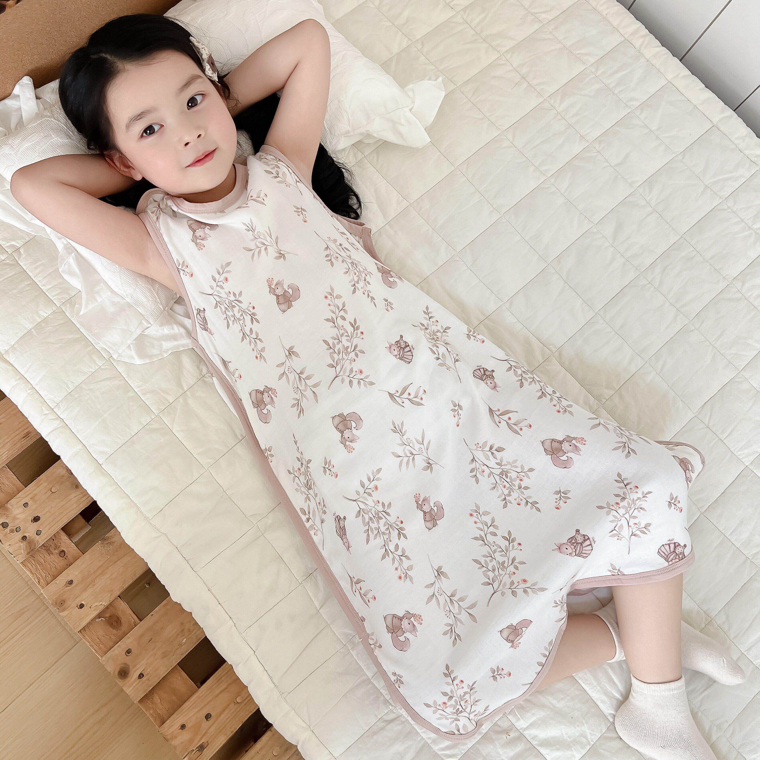 宝宝夏季薄款纱布睡袋婴幼儿背心式竹棉防踢被儿童无袖护肚连身衣