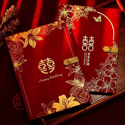 结婚记账本礼金簿婚庆结婚用品带格嘉宾礼金薄绒面植绒礼金本签名