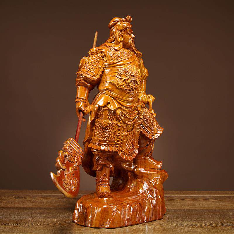 花梨木雕关公摆件武财神爷家居客厅关二爷神像雕刻工艺品关羽摆设