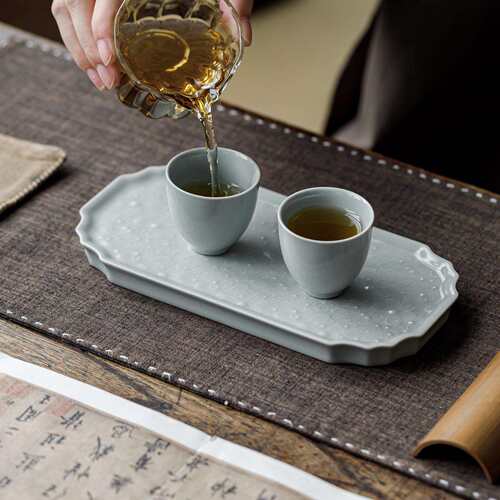 观岚天青色汝窑万花干泡盘茶托壶承陶瓷壶垫盖碗底托茶盘茶具配件