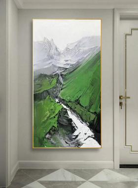 纯绘手风景油谷画现代简ADQ约客厅玄关墨制绿色大峡壁画手工绘肌