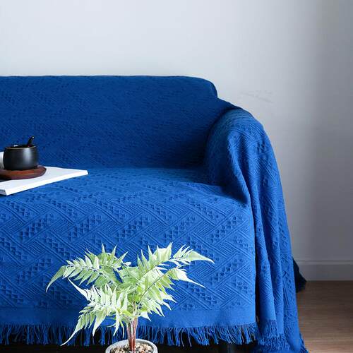 北欧深蓝沙发毯沙发巾全盖布艺防尘罩装饰民宿样板间沙发套insF^