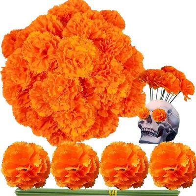 50Pcs Mexican Marigold Artificial Flowers for Day of The Dea