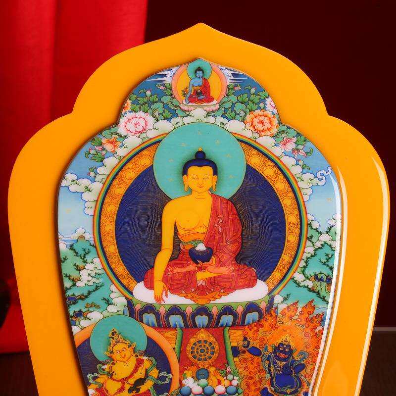 藏式释迦牟尼莲花实木烤漆相框摆件挂画装饰画家用十相自在唐卡图