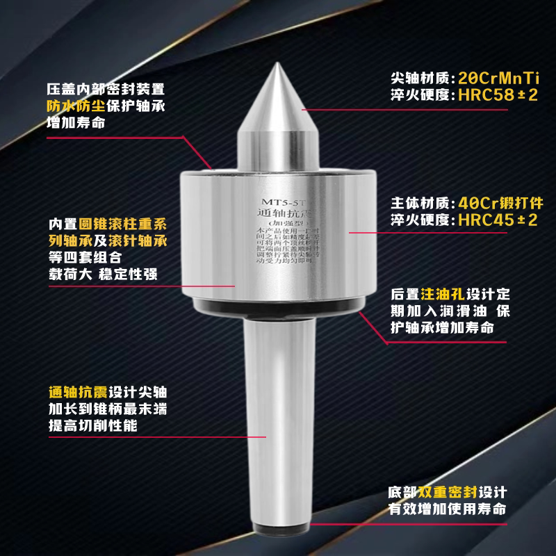 重型抗震高精回转顶尖莫氏MT5MT65号6号重型顶尖顶针车床尾座活动