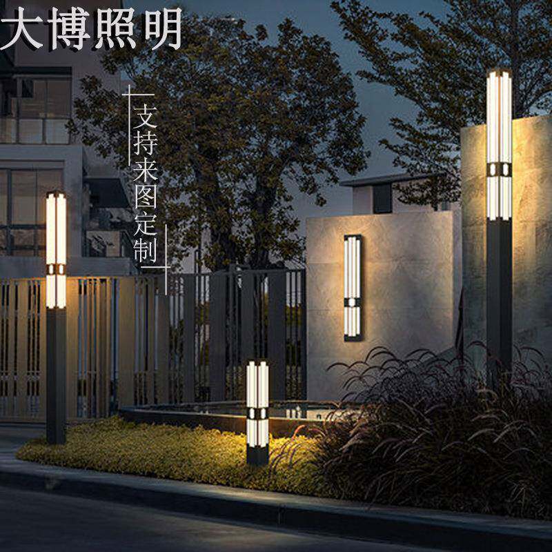 厂家直供新中式方形景观灯LED庭院灯拉丝电镀不锈钢景观灯柱防水