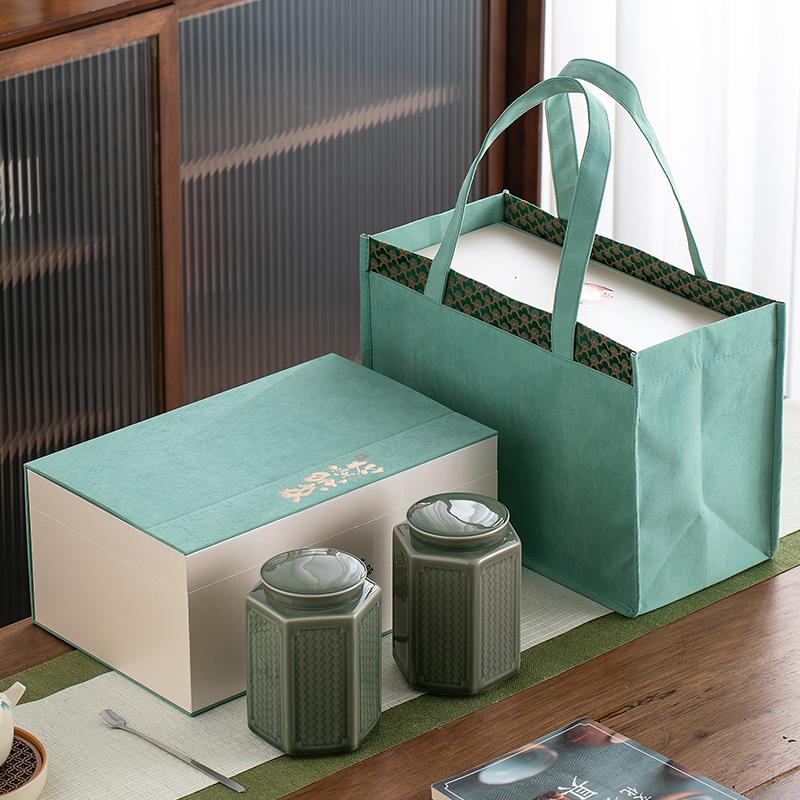 高档新中式陶瓷茶叶包装盒空礼盒龙井绿茶碧螺春毛尖白毫银针通用