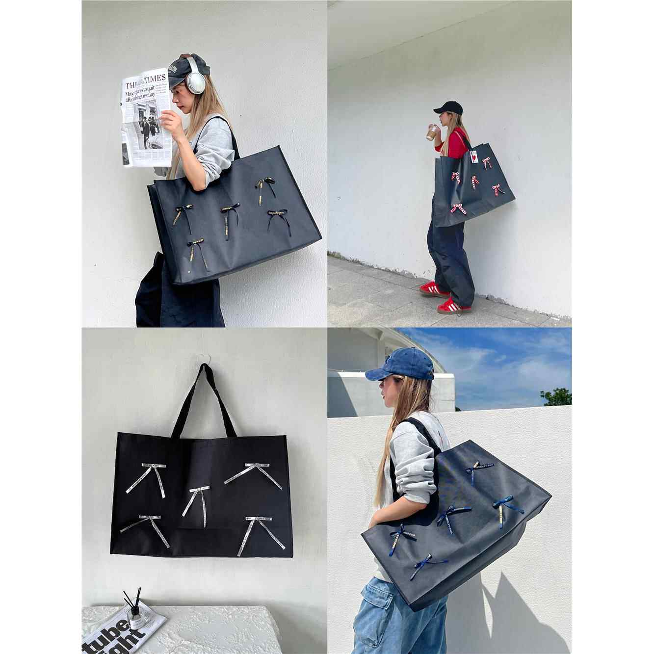 超大无纺布购物礼品袋立体蝴蝶结加厚环保大容量超大手提袋婚纱