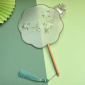 八瓣半透明长柄古风团扇汉服摄影道具宫扇子古典舞蹈演出旗袍圆扇