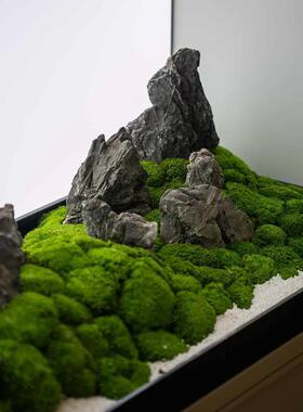 禅意枯山水仿真迎客松造景公司文化墙别墅入户玄关新中式装饰摆件