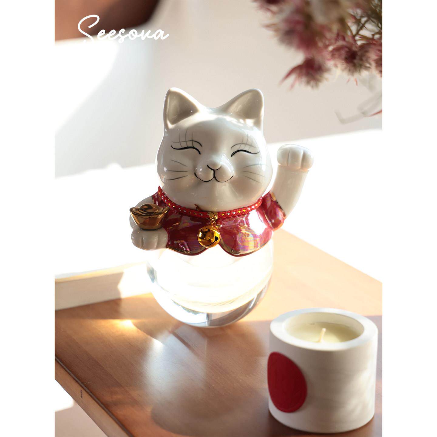 Seesova 招财猫家用入户旺宅摆件客厅玄关办公桌小众艺术感装饰品
