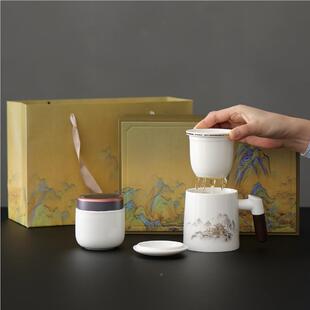 国潮中式离茶水分陶瓷泡茶杯白带清灵办公办公马克杯羊脂玉个人专