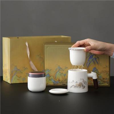 国潮中式离茶水分陶瓷泡茶杯白带清灵办公办公马克杯羊脂玉个人专