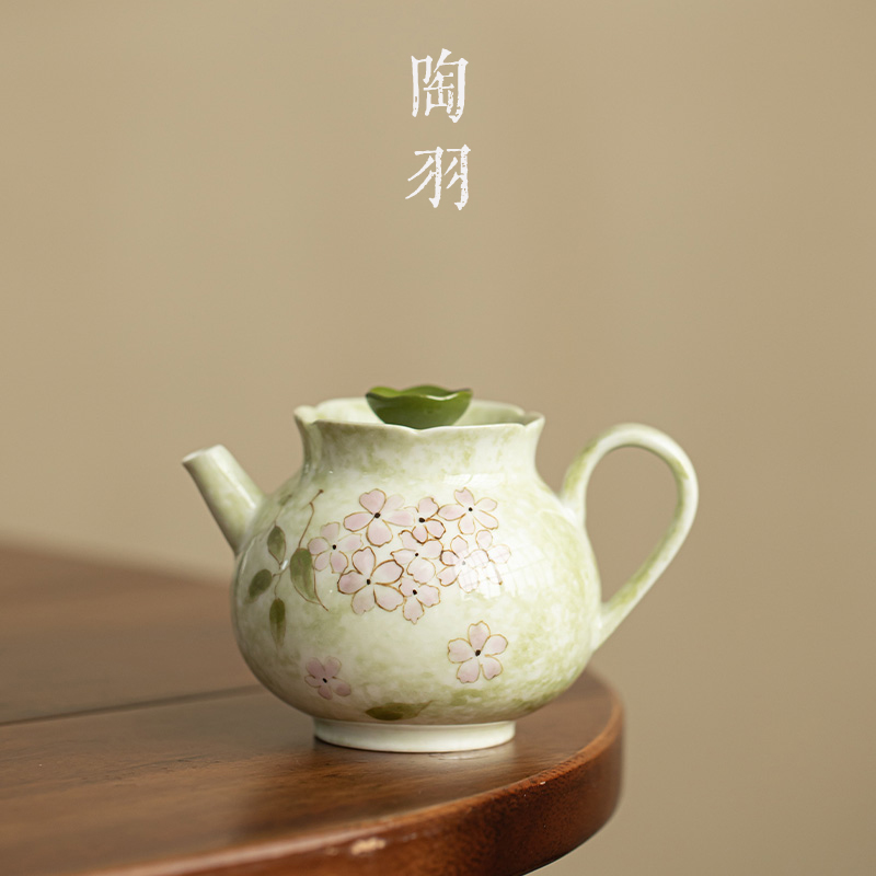 手绘绣球花开茶壶陶瓷家用泡茶壶过滤壶功夫茶具高档中式泡茶器