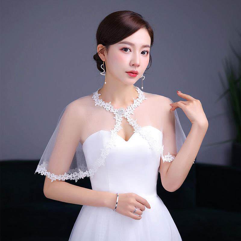 女薄款披肩夏季搭配吊带裙子外搭小钻扣斗篷结婚纱披肩礼服配饰品