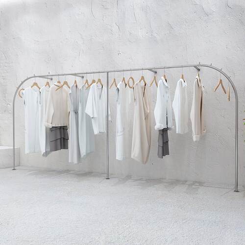 服装店展示架女装货架陈列架落地式不锈钢银色拉丝货架上墙挂衣杆