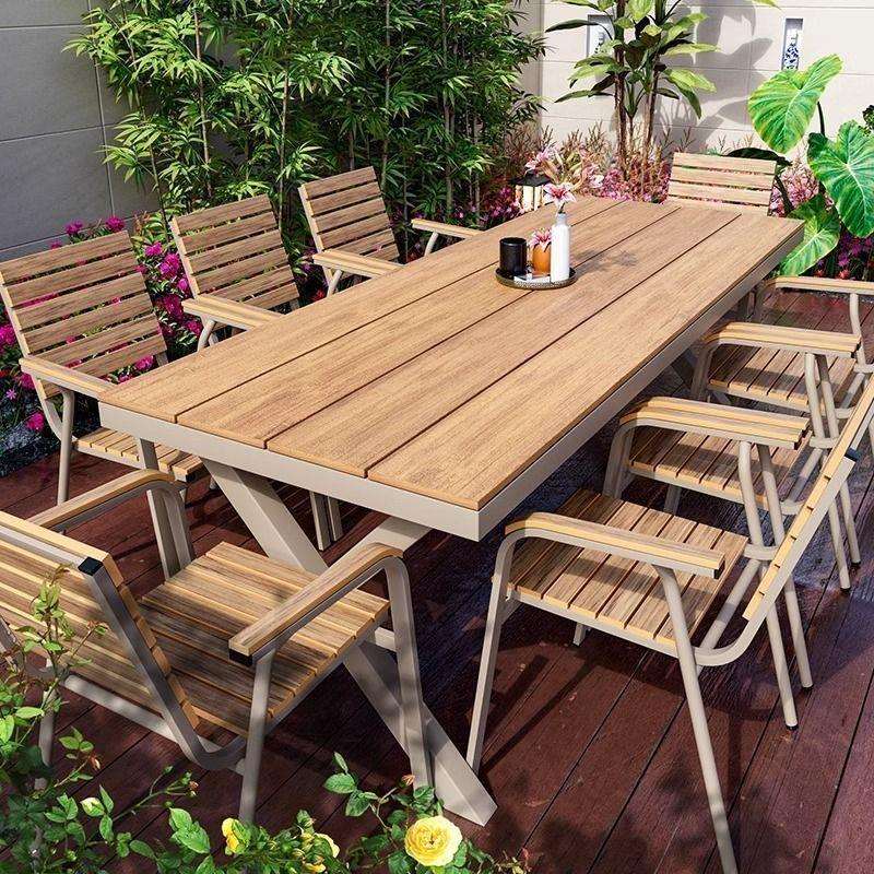 北灿户外塑木桌椅庭院防腐木室外休闲餐桌花园露天咖啡厅桌椅组合