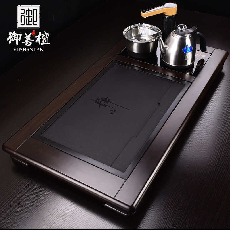 黑檀实木雕刻茶盘简约大号家用茶海自动电茶炉四合一体茶台套装