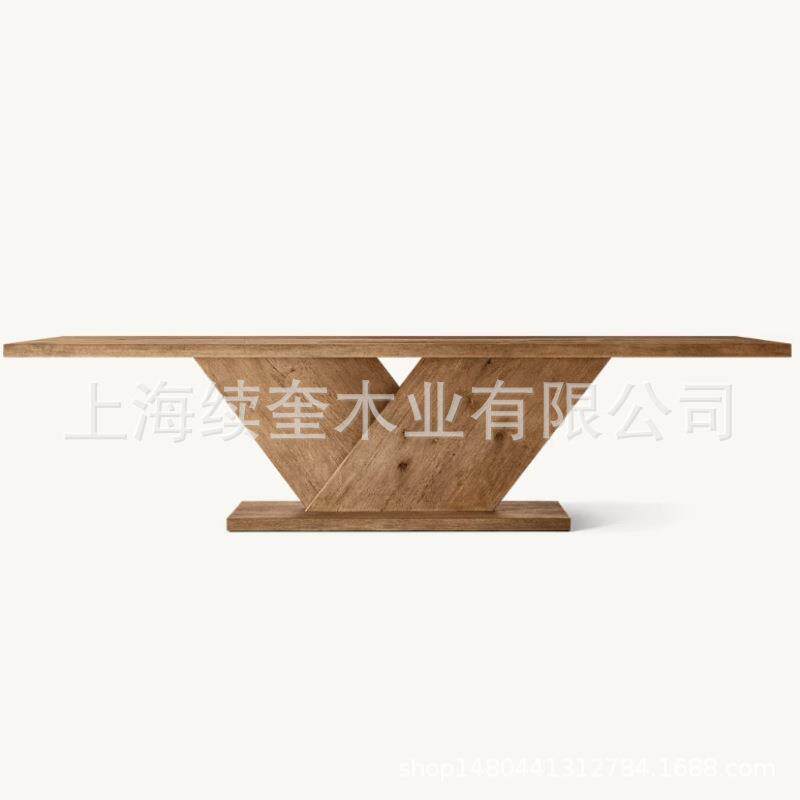 美式RH简约实木长方形餐桌椅组合家用餐厅家具酒店亚马逊出口工厂