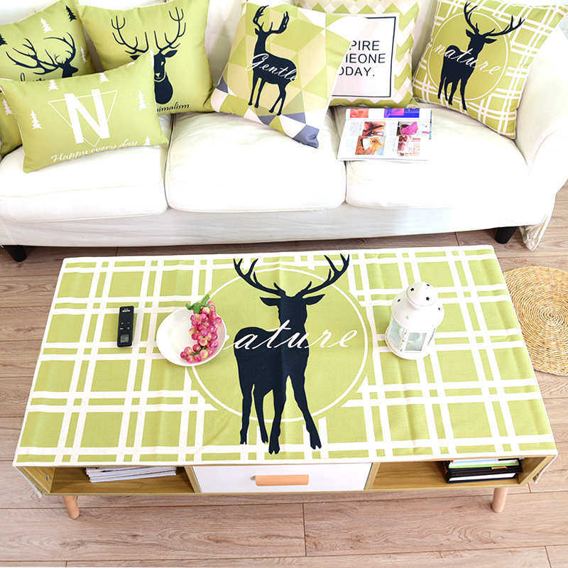 北欧ins抹茶色茶几布棉麻布艺麋鹿客厅茶几柜桌布长方形防尘盖布,居家布艺,椅套/椅垫,淘宝优惠券,粉丝福利购,淘宝优惠卷
