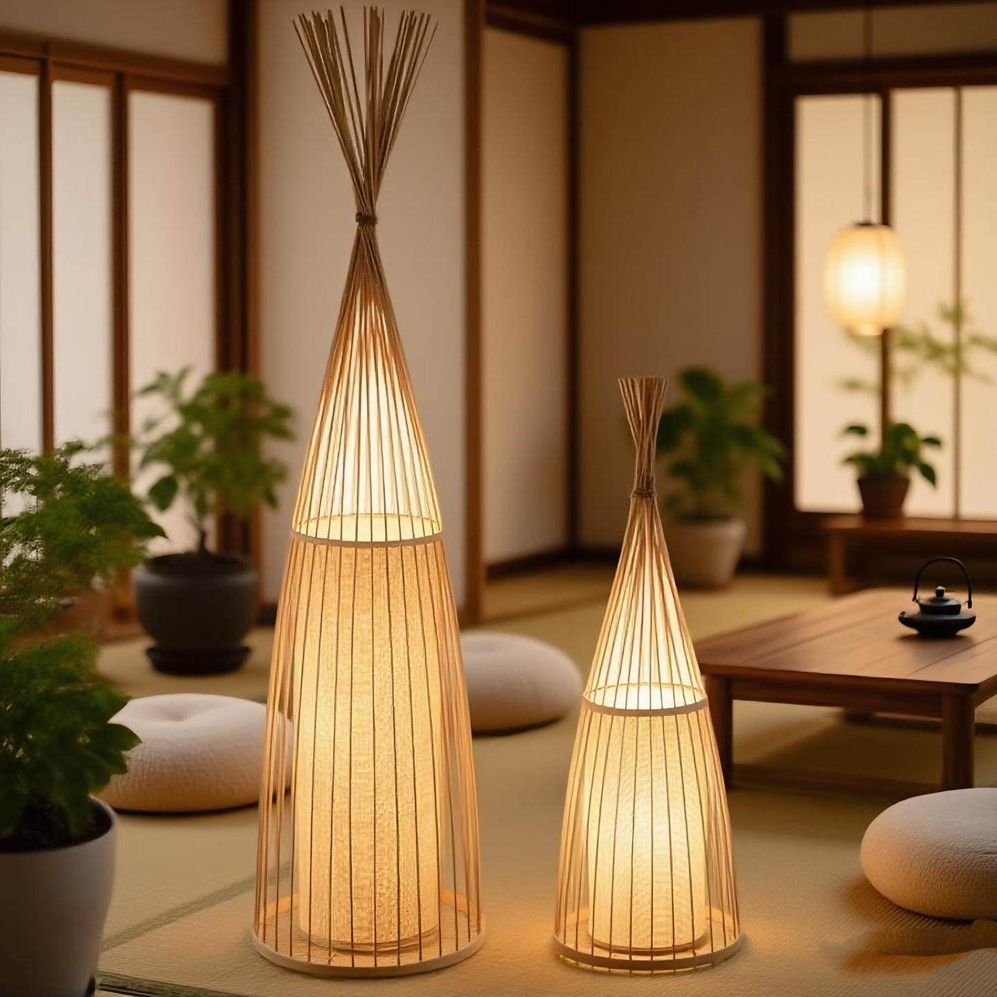 中式复古落地灯客厅茶室日式禅意台灯民宿酒店床头仿古竹编氛围灯