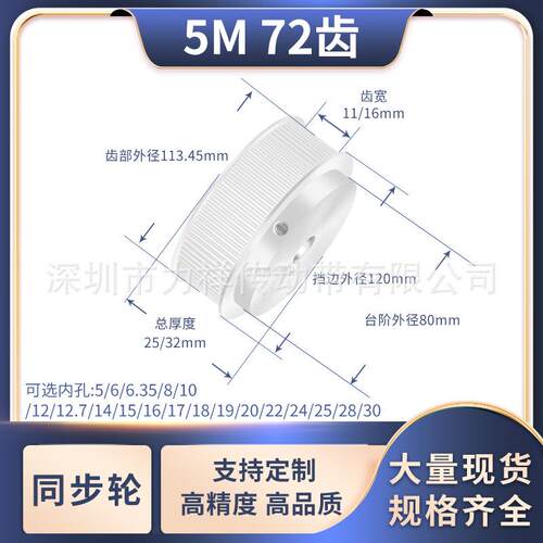 同步带轮5M72齿BF型齿宽11/16内孔56810121415192025齿形带同步轮