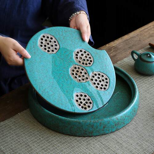 水春澜陶瓷茶盘泡日式窑变CLCP2021复小号松石绿蓄水储式古干盘茶