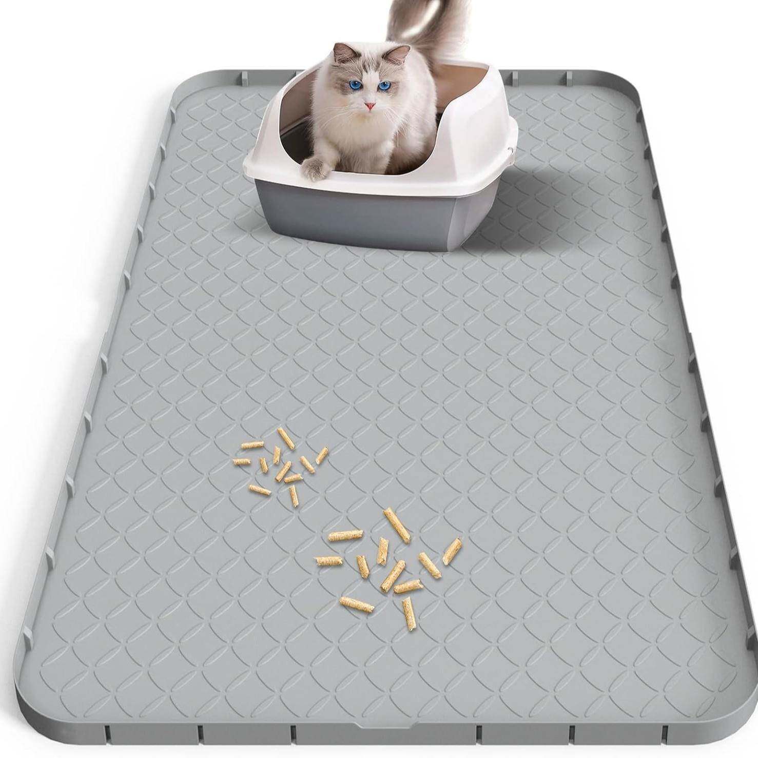 亚马逊超大号硅胶猫砂垫猫咪蹭脚垫防漏猫砂垫易清洁防溅宠物餐垫