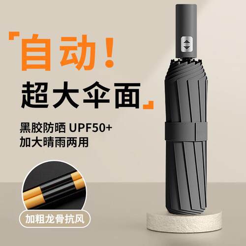 自动雨伞24骨大伞加厚加大折叠伞晴雨两用女遮阳伞可印logo广告伞