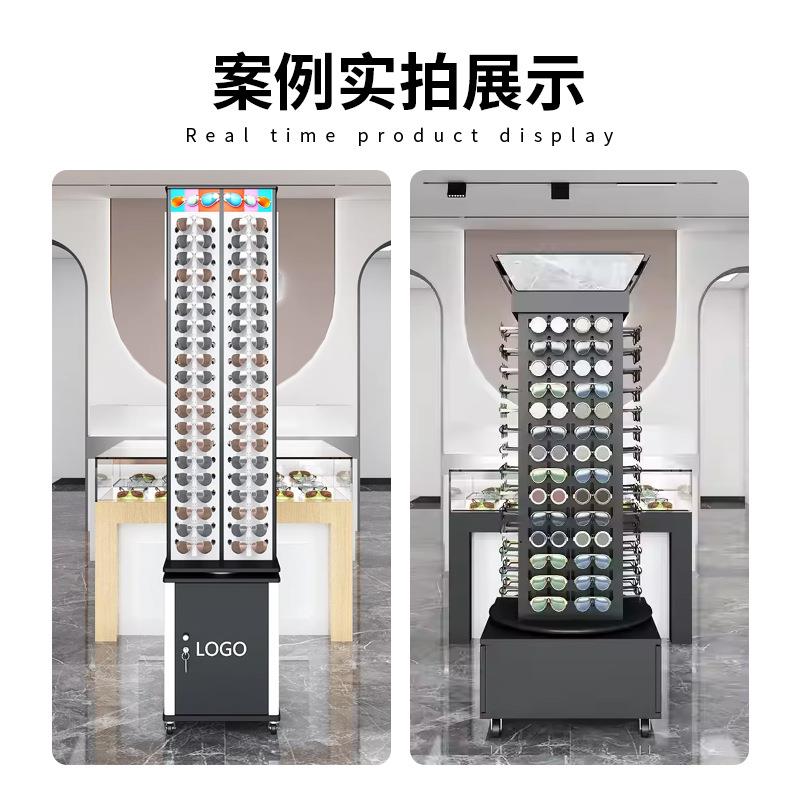 移动旋转双向眼镜陈列架洞洞板样品货架带镜子挂钩金属产品展示架