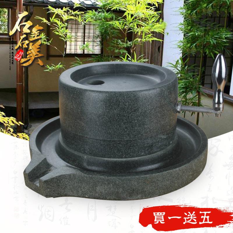 家用石磨青石小石磨家用磨盘20*30cm手摇石磨不锈钢手柄家用精品