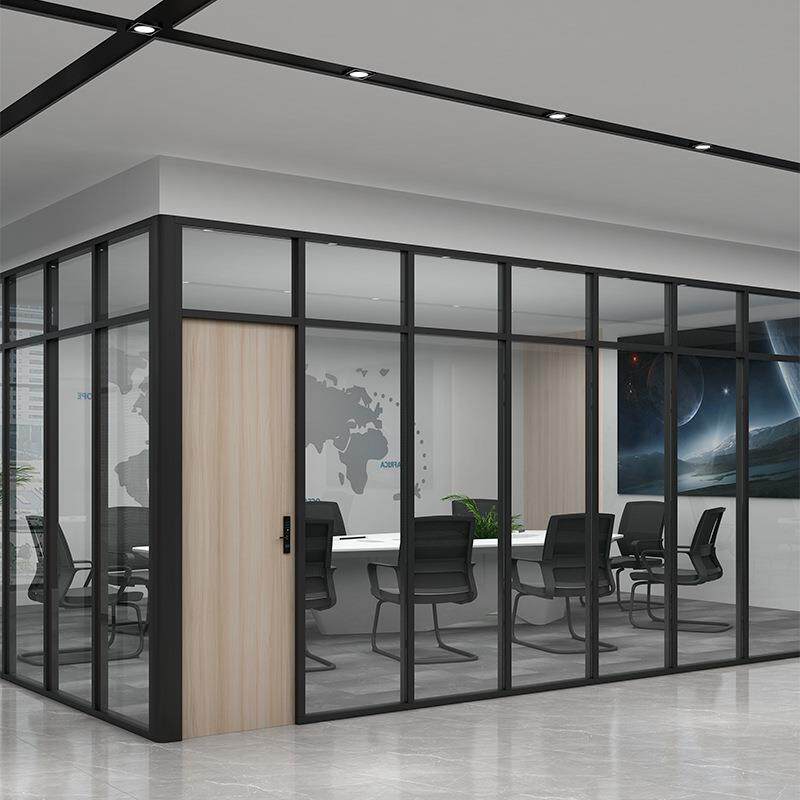 办公室玻璃隔断墙铝合金屏风双层百叶隔断钢化磨砂玻璃隔音高隔断
