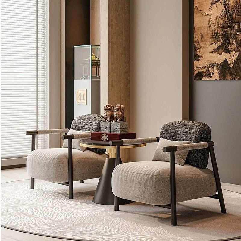 新中式酒店单人沙发椅设计师极简轻奢高端客厅阳台休闲接待三件套