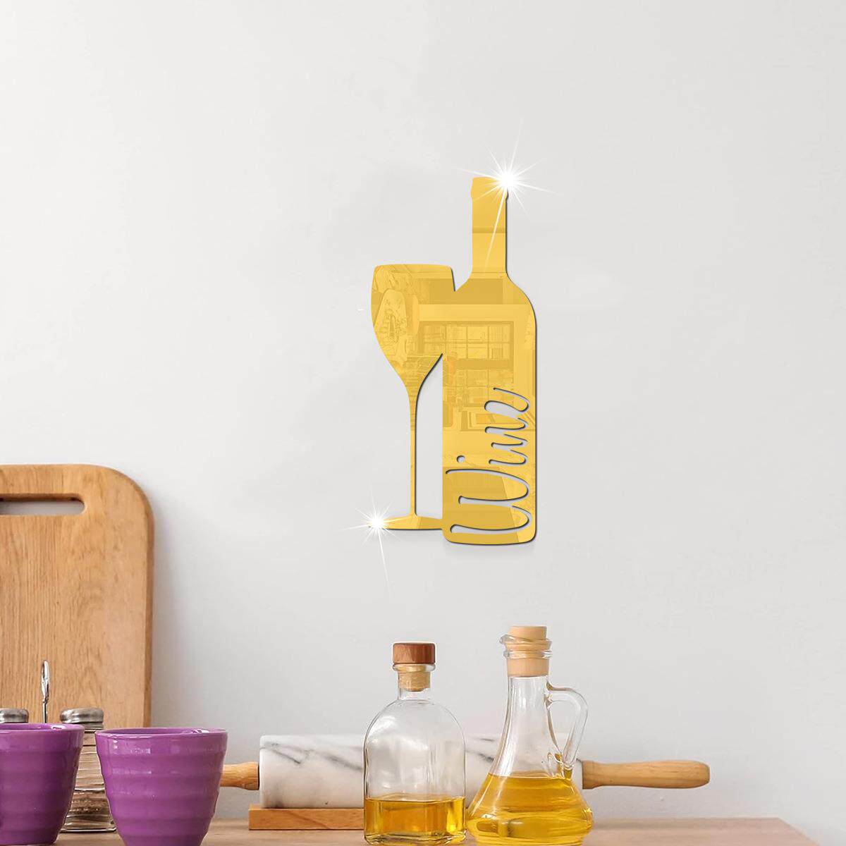 镜面亚克力立体红酒杯客厅墙面背景厨房餐厅遮丑装饰不伤墙贴纸画