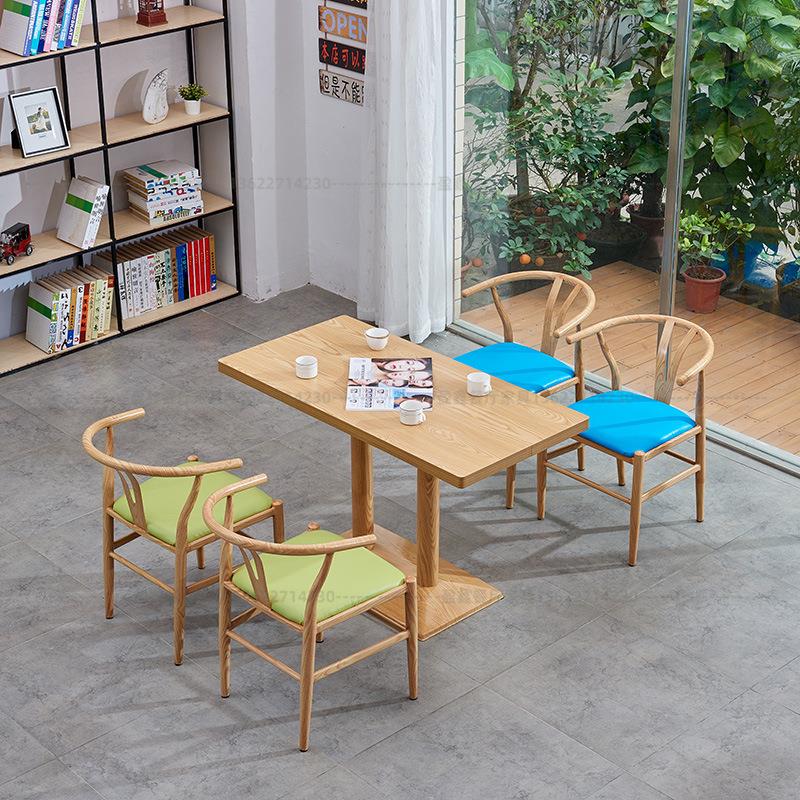 原木色铁艺转印木纹Y椅奶茶店清吧卡座沙发甜品水吧简约桌椅组合