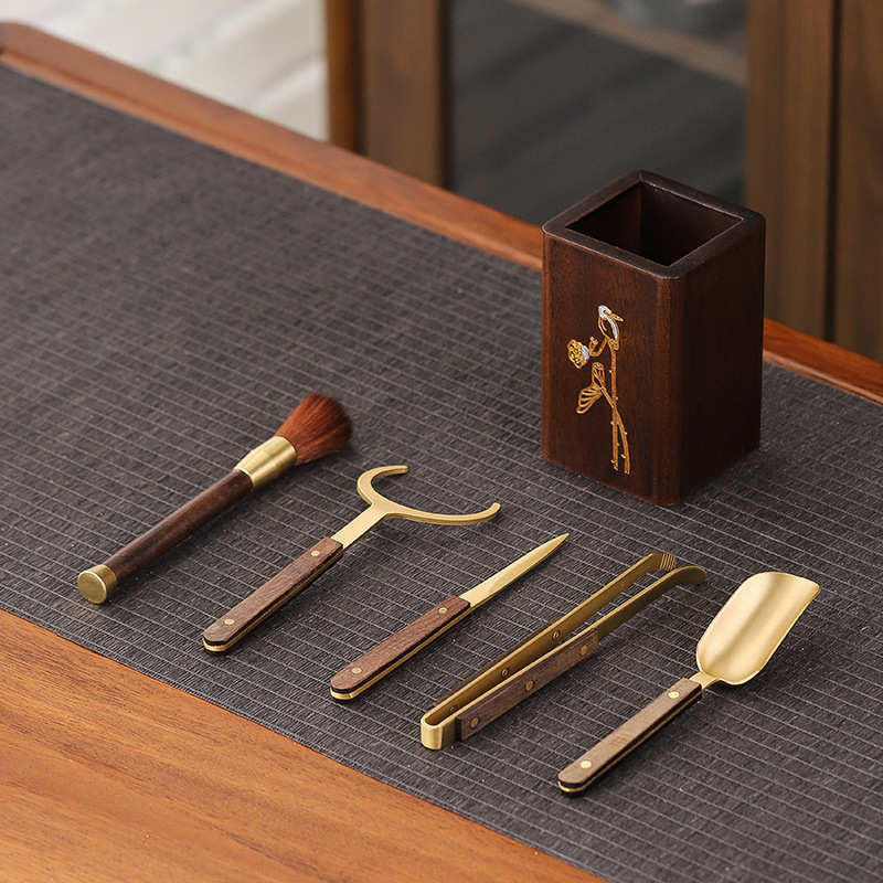 刀配件刷花梨木茶茶实木筒茶整套六茶具扫茶功夫黑檀木水勺君子夹