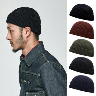 帽子男款光头秋冬短款圆顶针织毛线帽男女保暖套头冷帽薄款瓜皮帽