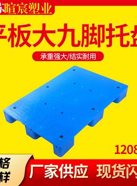 1208平板大九脚蓝色托盘液压物流叉车卡板平面九脚塑胶塑料栈板