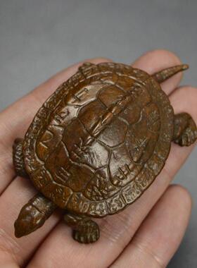 古玩三元天干实心黄铜乌龟摆件茶宠手把件镇纸把玩彷古铜器工艺品